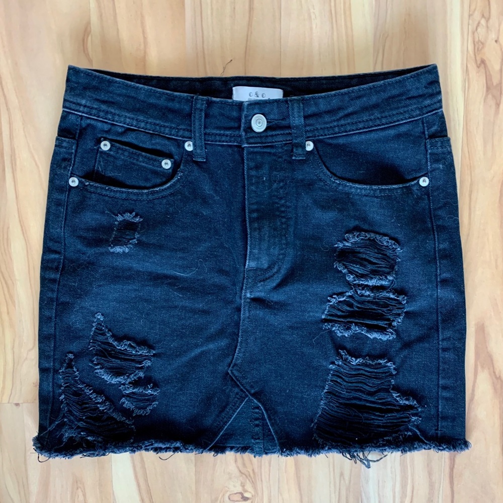 Distressed Denim Skirt